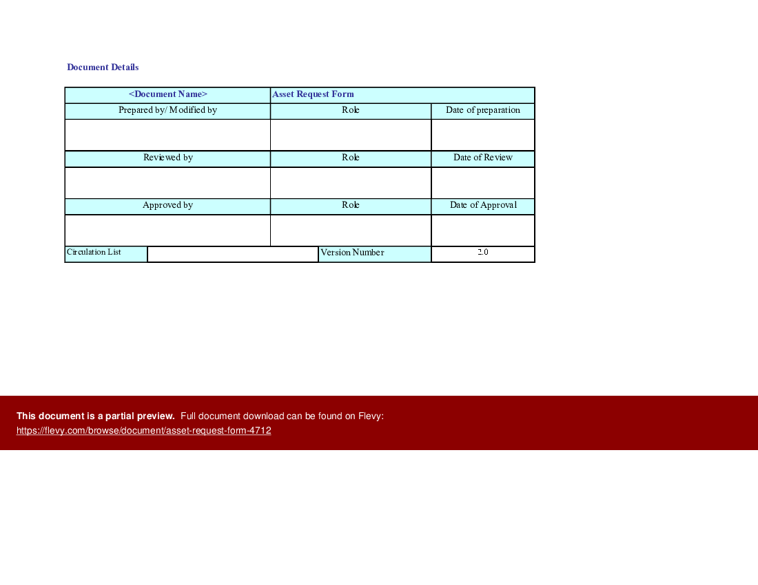 Asset request form (Excel template (XLS)) Preview Image