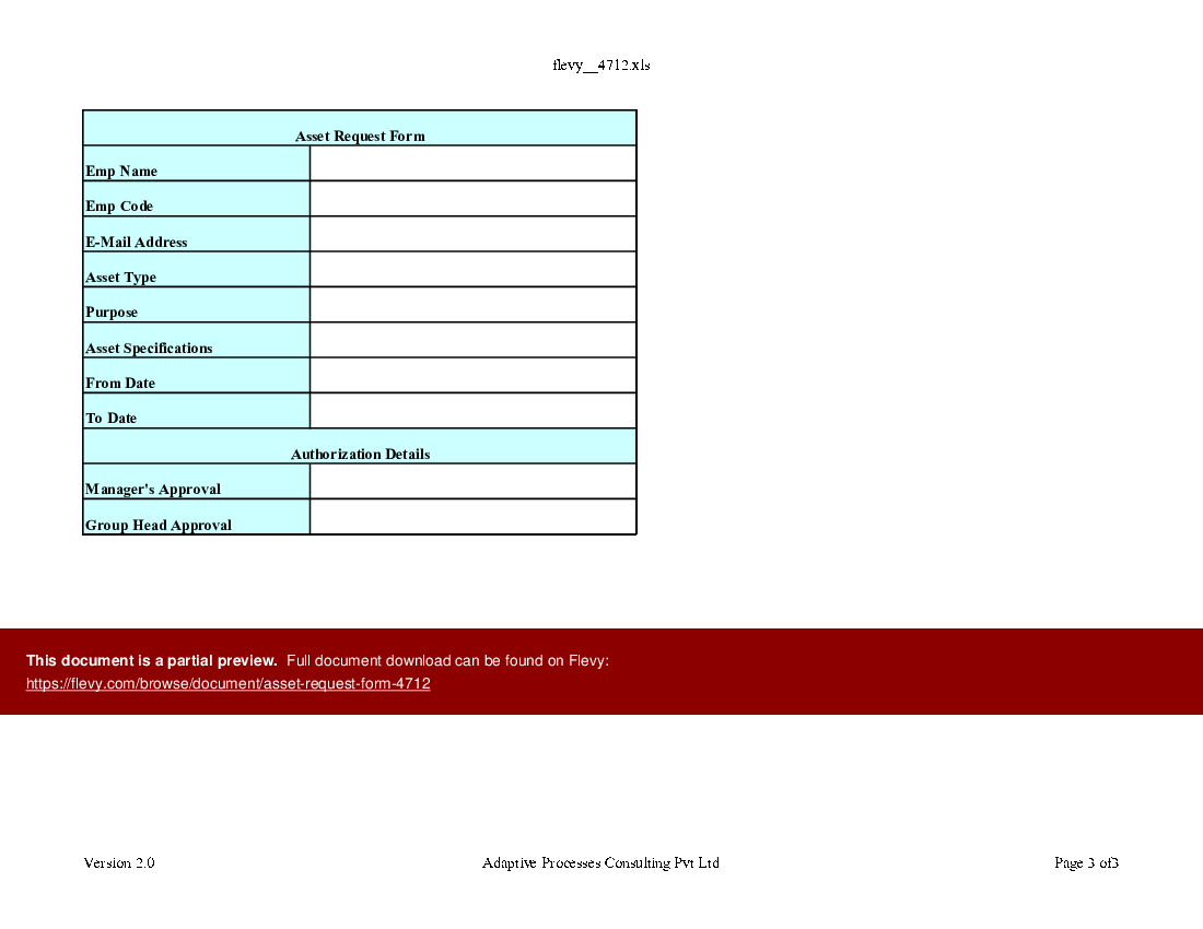 Asset request form (Excel template (XLS)) Preview Image