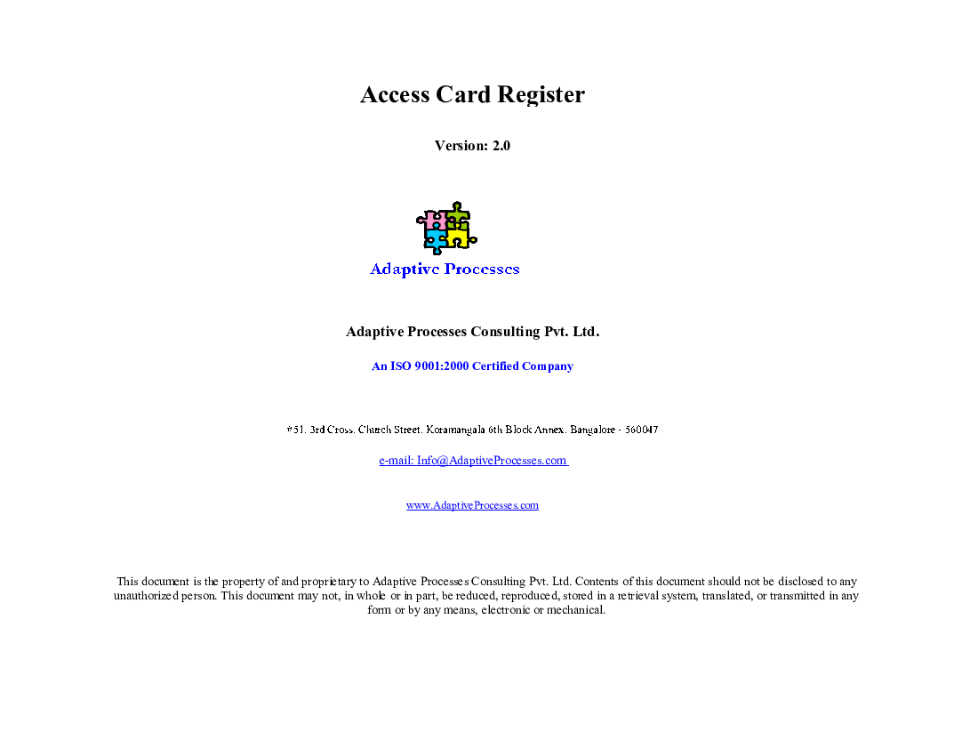 Access card register form