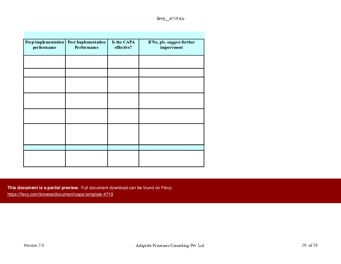 CAPA Template (Excel template (XLS)) Preview Image