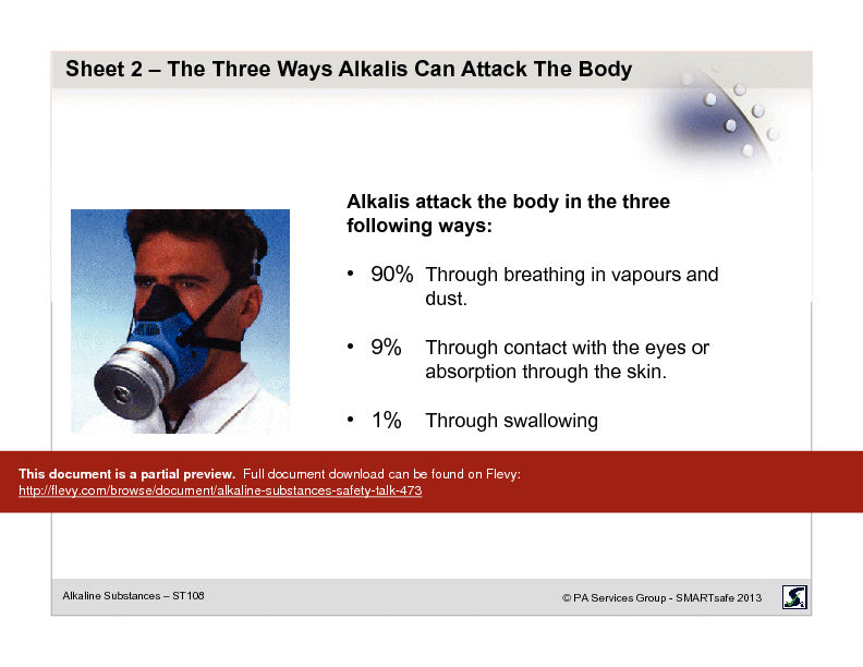 This is a partial preview of Alkaline Substances - Safety Talk (18-page PDF document). Full document is 18 pages. 