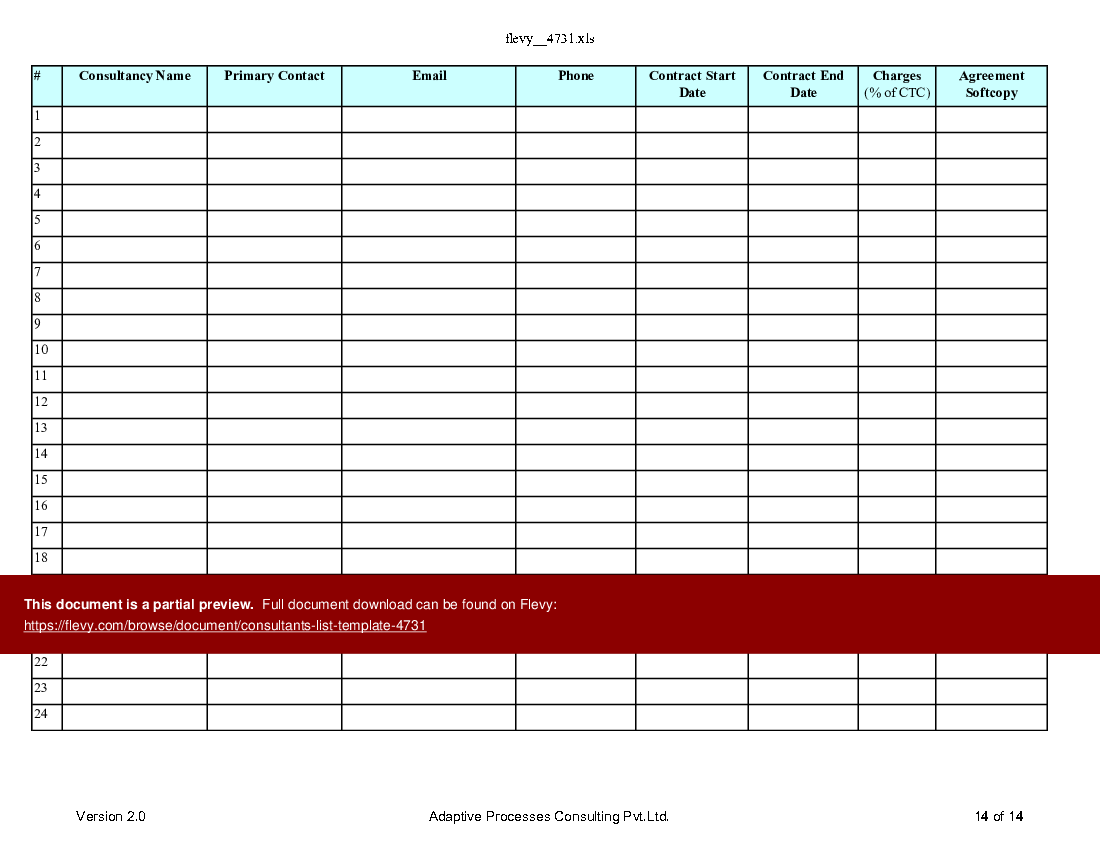 Consultants List Template (Excel template (XLS)) Preview Image
