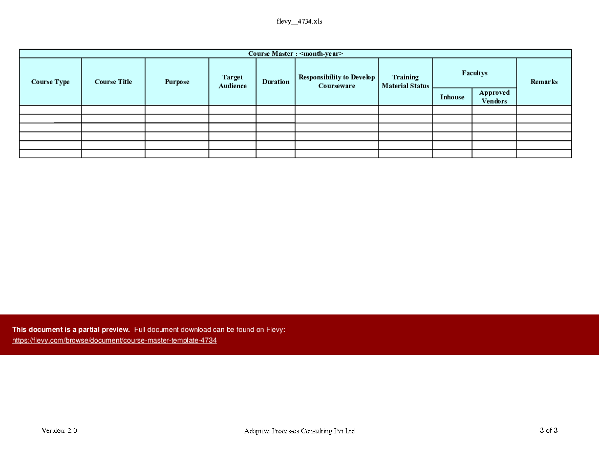 Course Master Template (Excel template (XLS)) Preview Image