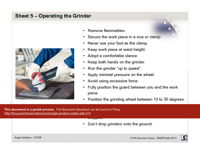 Angle Grinders - Safety Talk (16-page PDF document) Preview Image