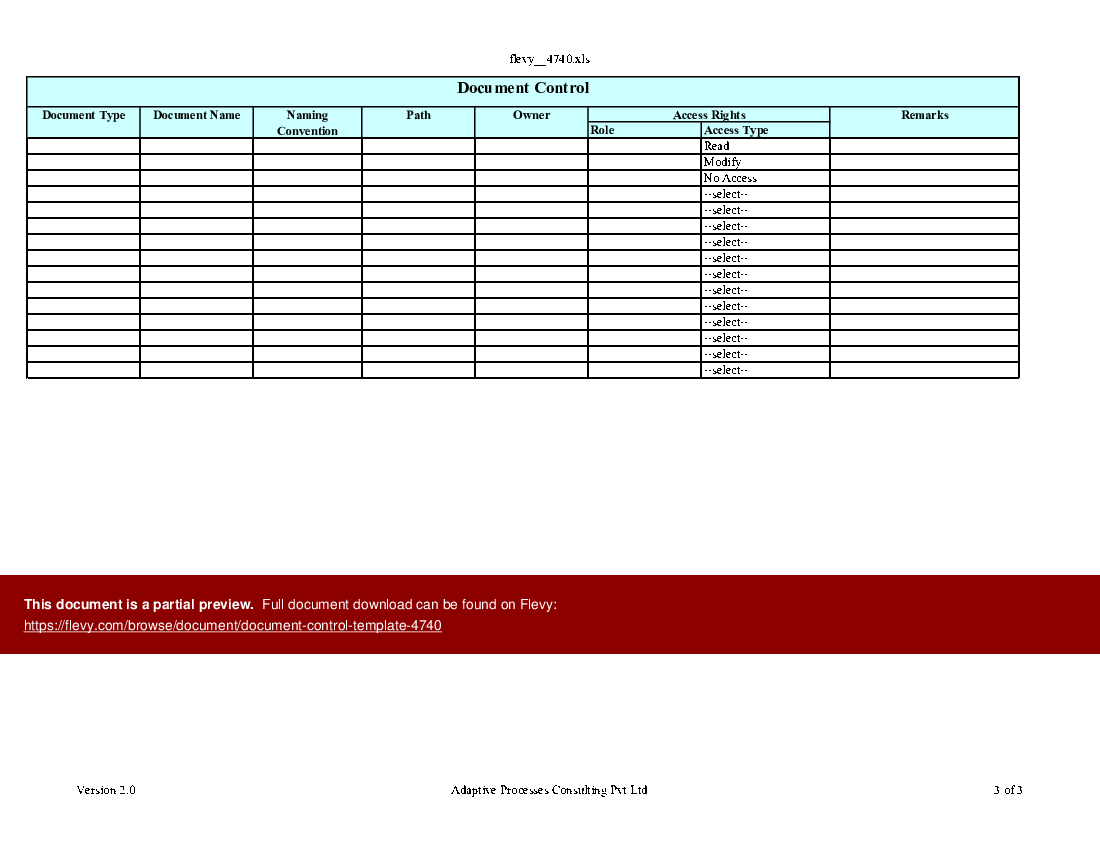 Document Control Template (Excel template (XLS)) Preview Image