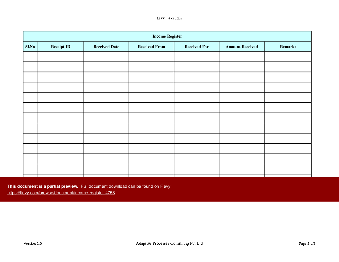 Income Register (Excel template (XLS)) Preview Image