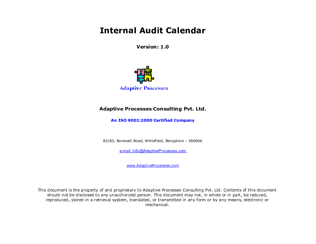 Internal Audit Calendar Template (Excel workbook (XLS)) Flevy