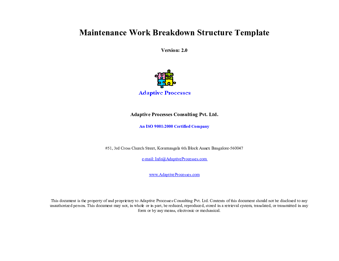 Maintenance Work Breakdown Structure Template (Excel template (XLS)) Preview Image