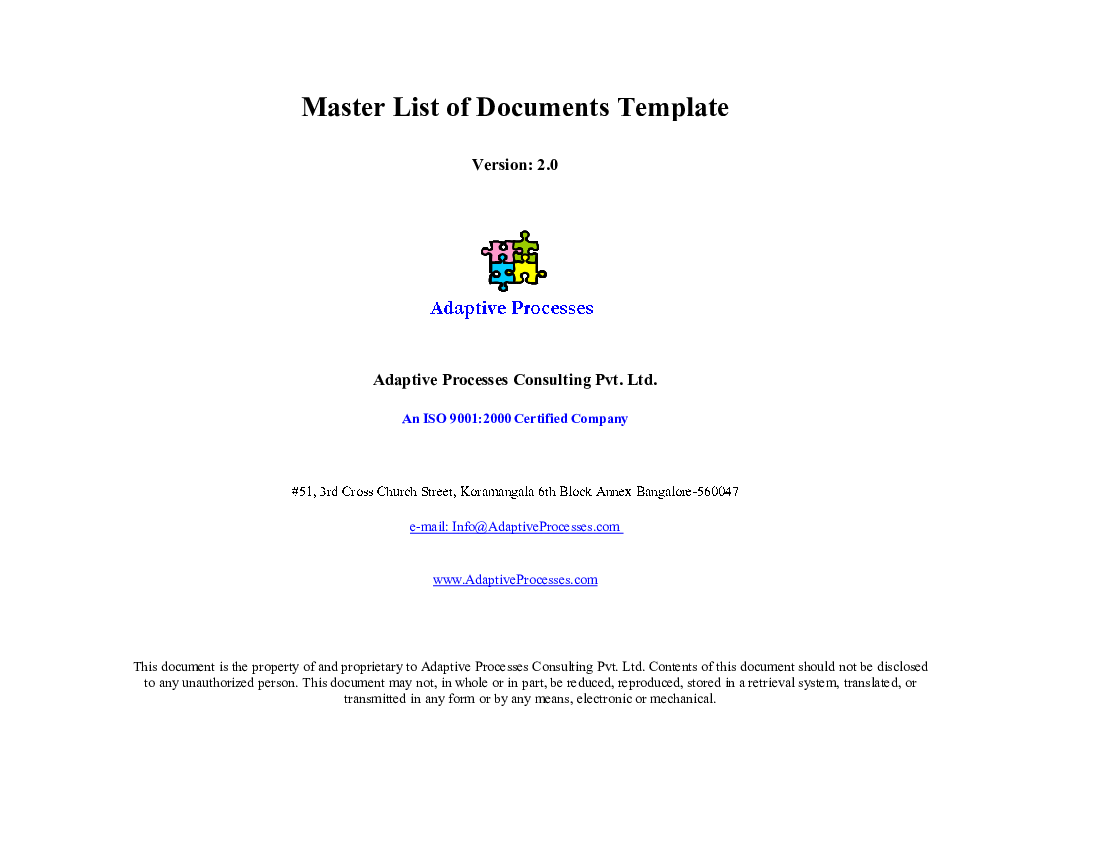 Master List of Documents Template (Excel template (XLS)) Preview Image