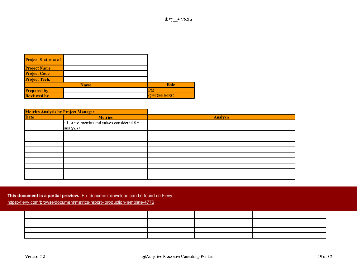 Metrics Report - Production Template (Excel template (XLS)) Preview Image