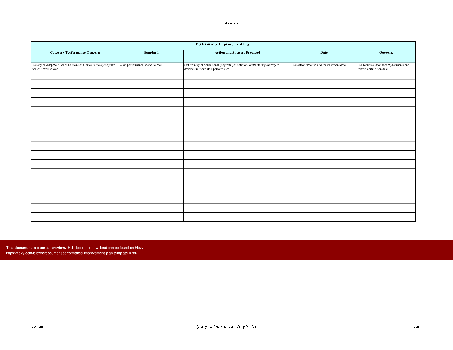 Performance Improvement Plan Template (Excel template (XLS)) Preview Image