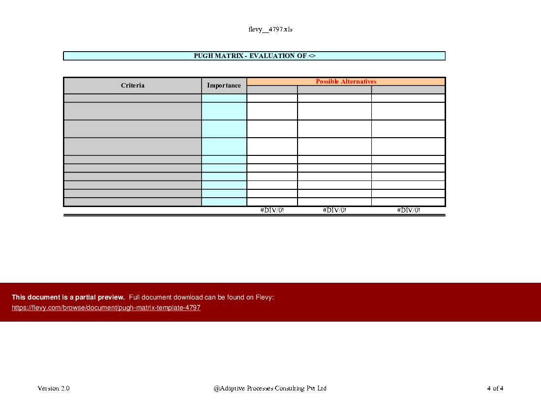 Pugh Matrix Template (Excel template (XLS)) Preview Image