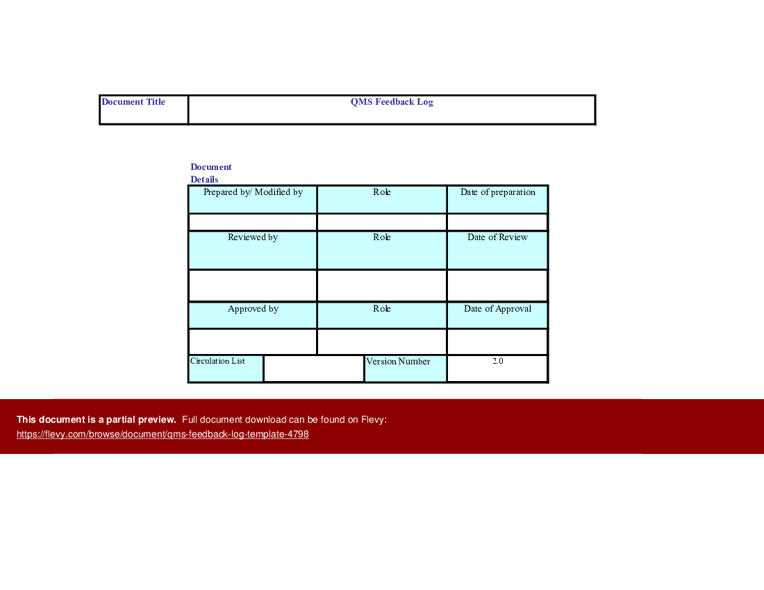 QMS Feedback Log Template (Excel template (XLS)) Preview Image