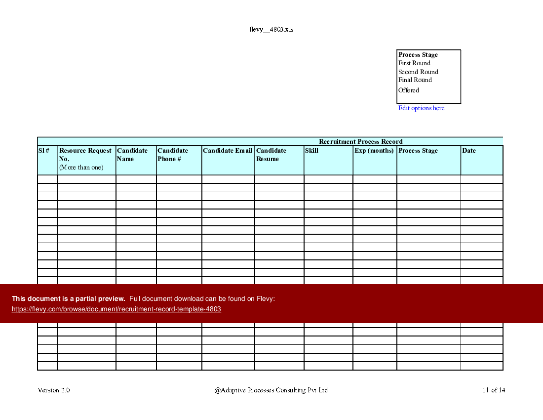 Recruitment Record Template (Excel template (XLS)) Preview Image
