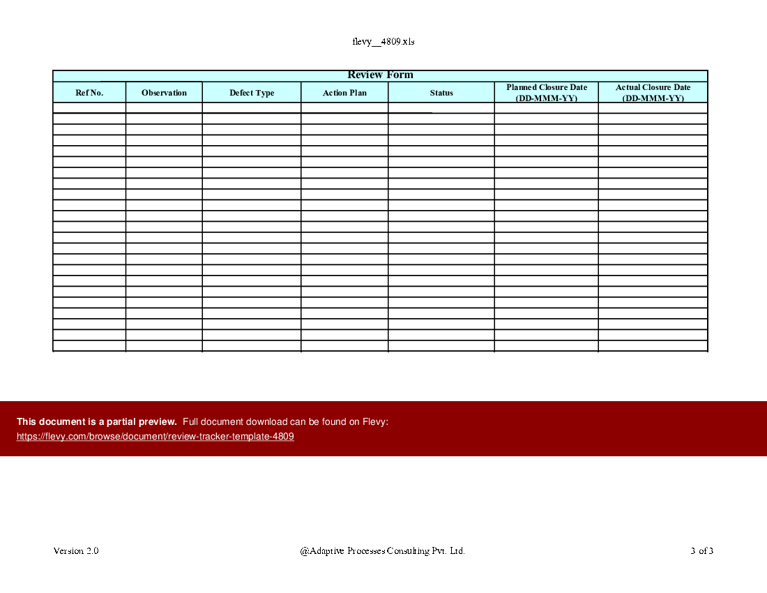 Review Tracker Template (Excel template (XLS)) Preview Image