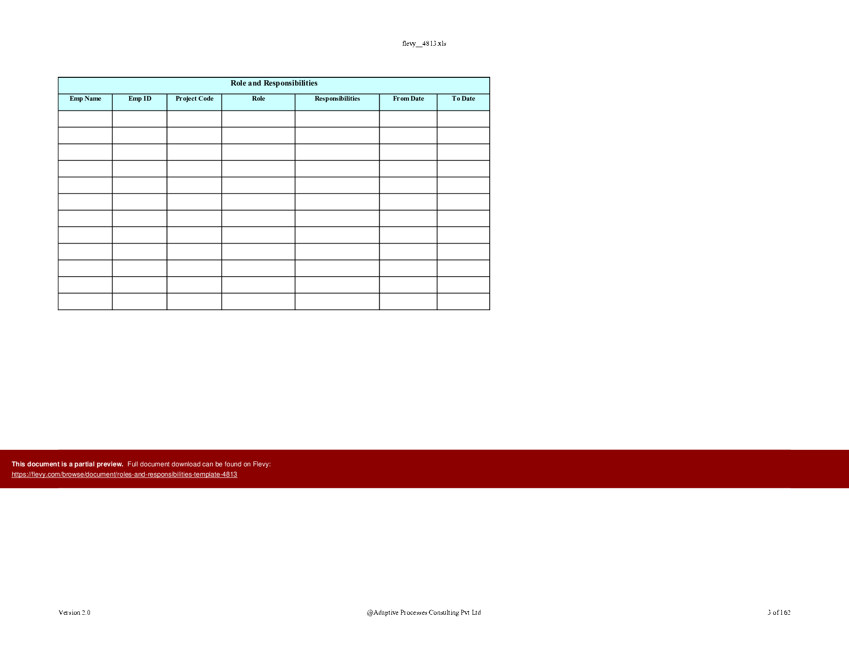 Roles and Responsibilities Template (Excel template (XLS)) Preview Image