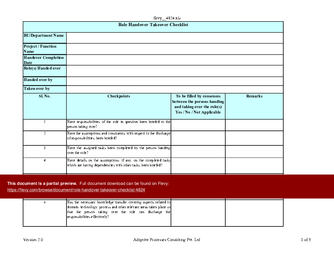 Warehouse Shift Handover Template Excel