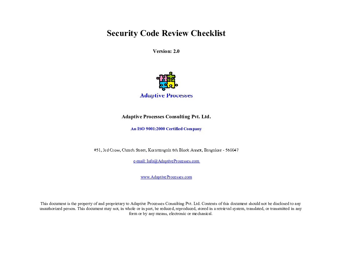 Security code review checklist (Excel template (XLS)) Preview Image