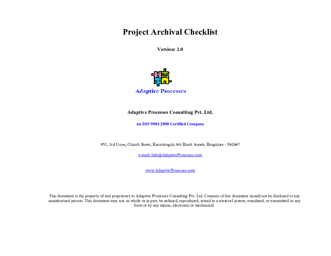 Project archival checklist (Excel template (XLS)) Preview Image