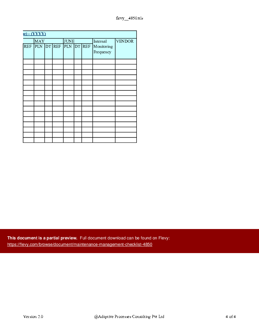 Maintenance management checklist (Excel template (XLS)) Preview Image