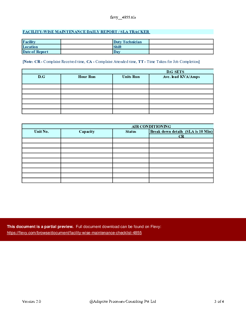 Facility-wise maintenance checklist (Excel template (XLS)) Preview Image