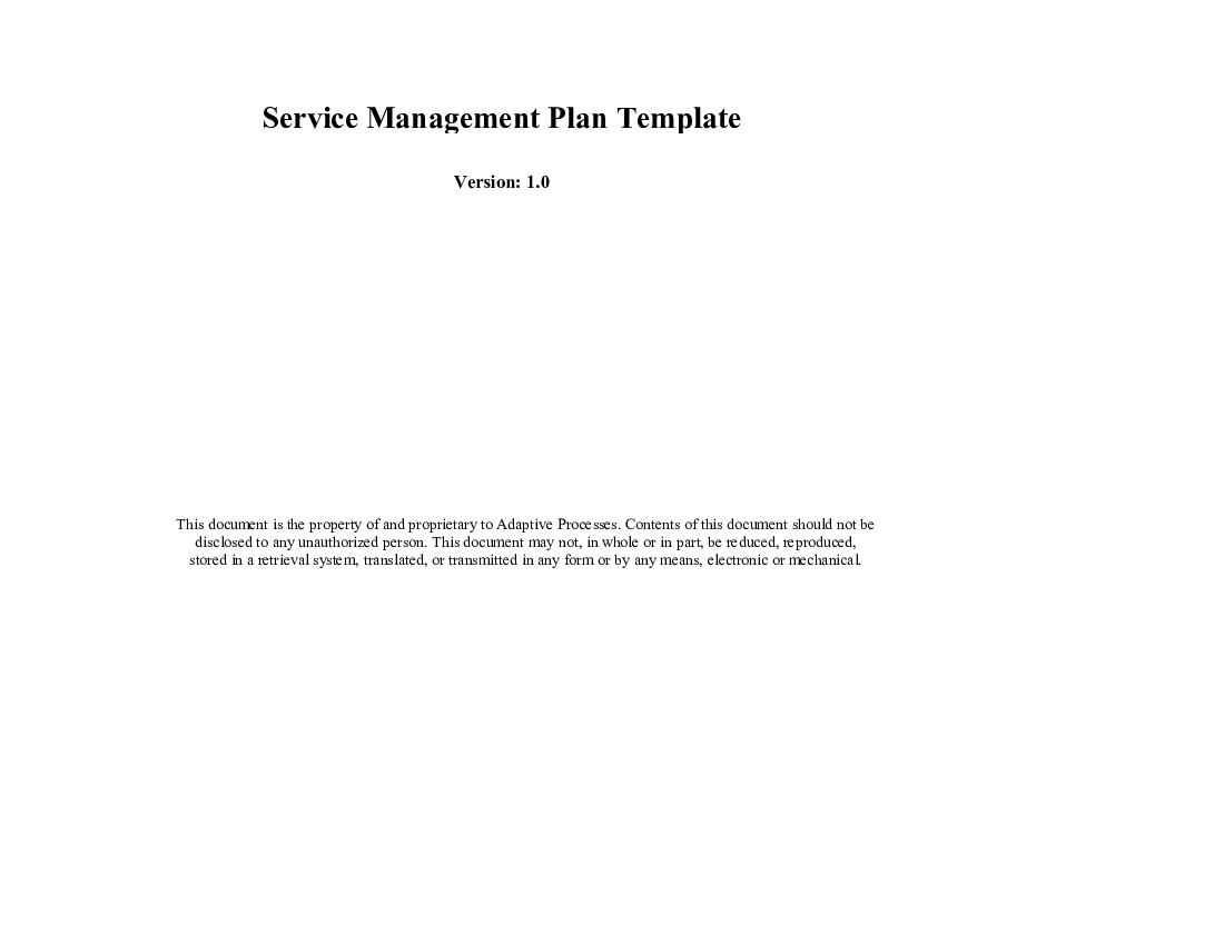 This is a partial preview of Service Management Plan Template (Excel workbook (XLSX)). 