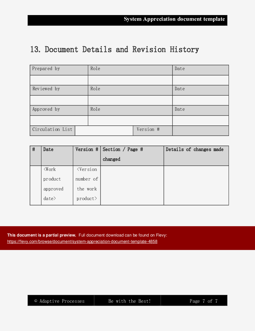 System Appreciation Document Template (7-page Word document) Preview Image