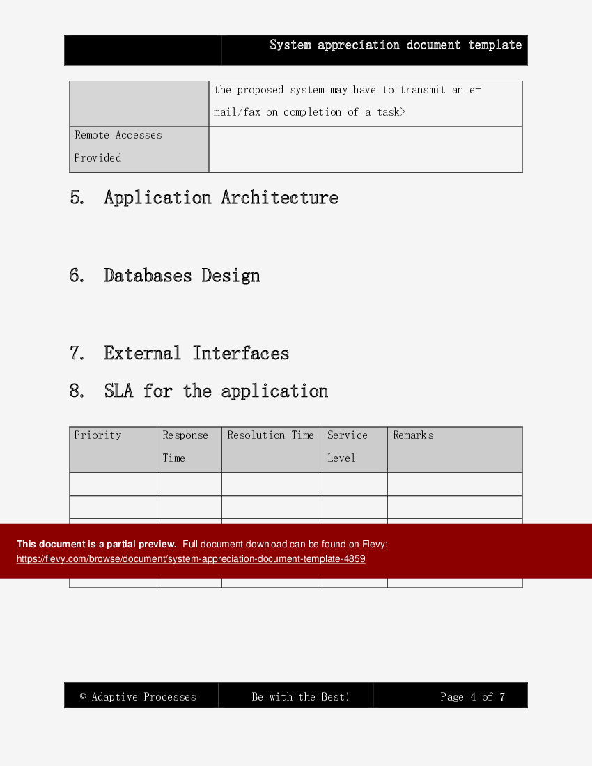 System Appreciation Document Template (7-page Word document) Preview Image