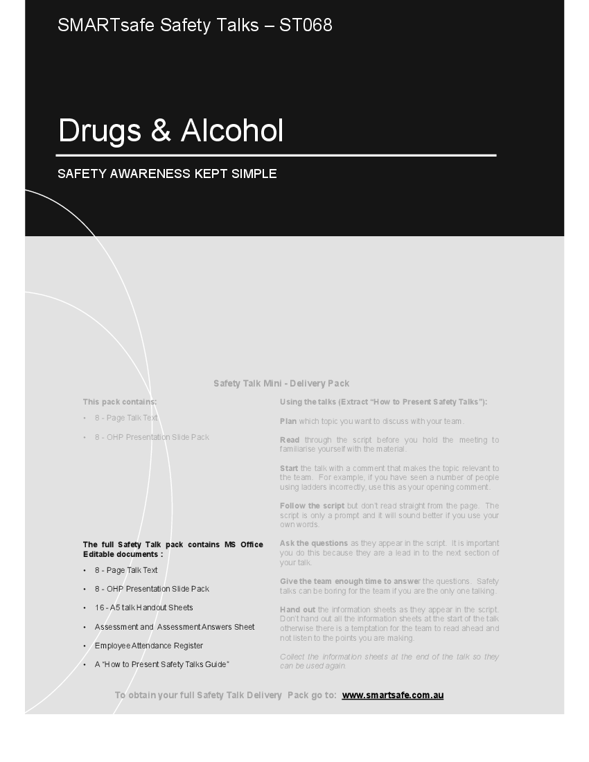 Drugs & Alcohol - Safety Talk (20-page PDF document) Preview Image