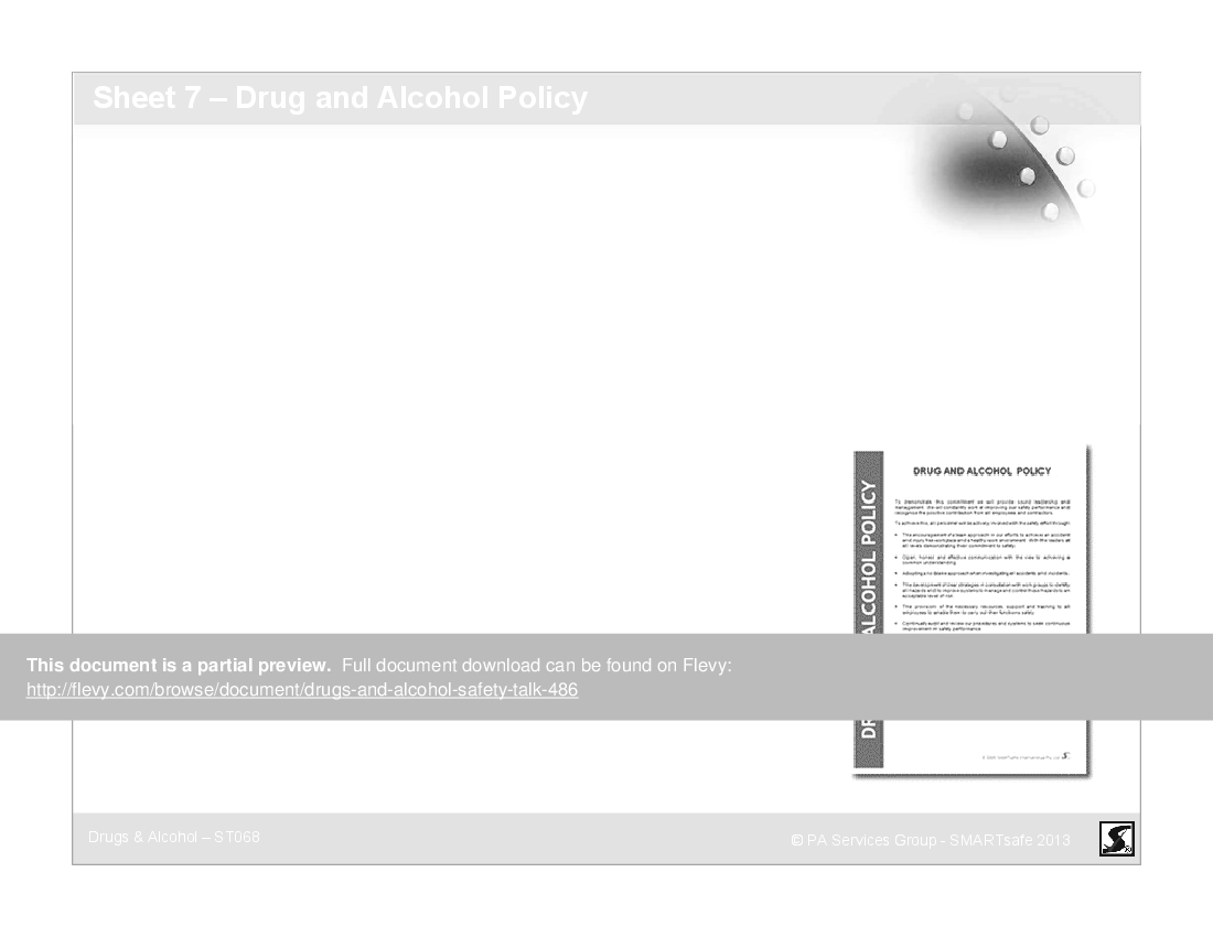 Drugs & Alcohol - Safety Talk (20-page PDF document) Preview Image