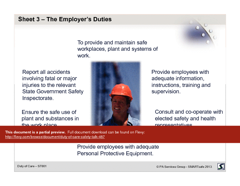 Duty of Care - Safety Talk (23-page PDF document) Preview Image