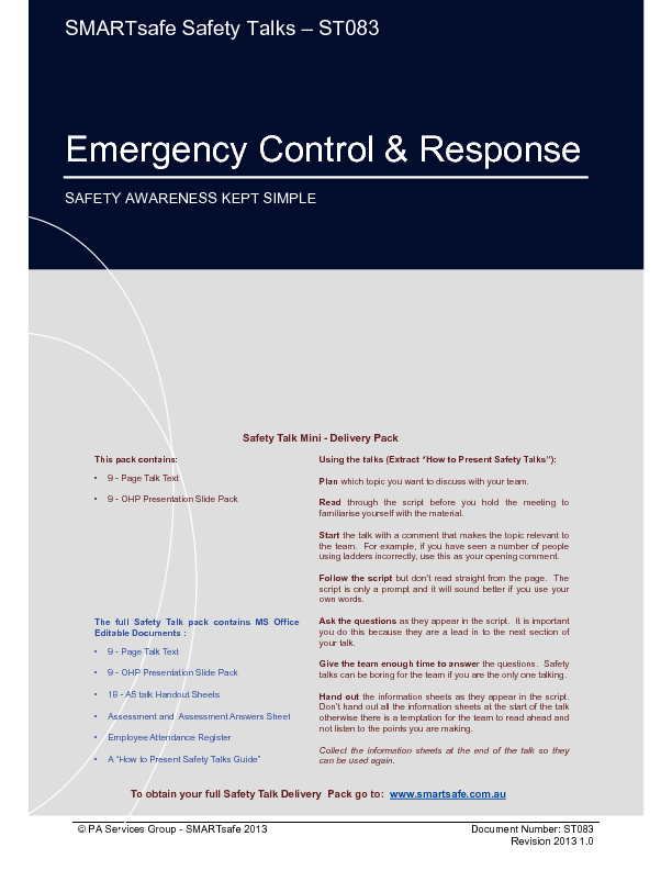 Emergency Control and Response - Safety Talk