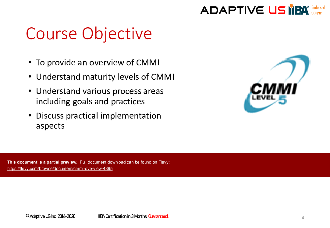 This is a partial preview of CMMI Overview. Full document is 91 slides. 