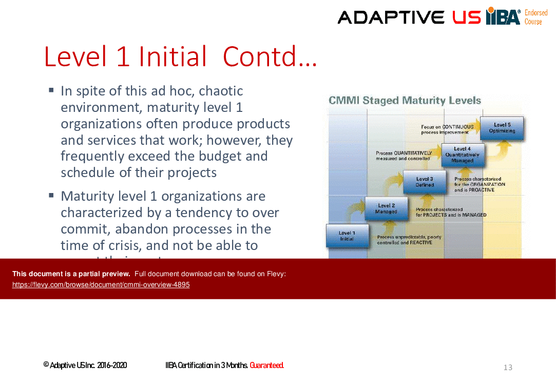 This is a partial preview of CMMI Overview (91-slide PowerPoint presentation (PPTX)). Full document is 91 slides. 