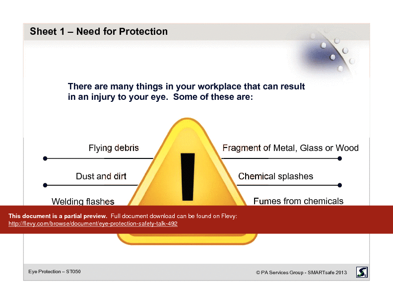 Eye Protection - Safety Talk (19-page PDF document) Preview Image