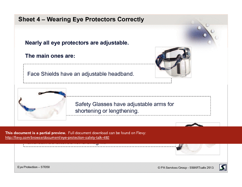 Eye Protection - Safety Talk (19-page PDF document) Preview Image