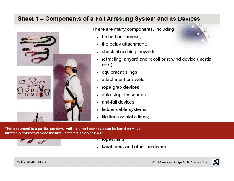 This is a partial preview of Fall Arresters - Safety Talk (20-page PDF document). Full document is 20 pages. 