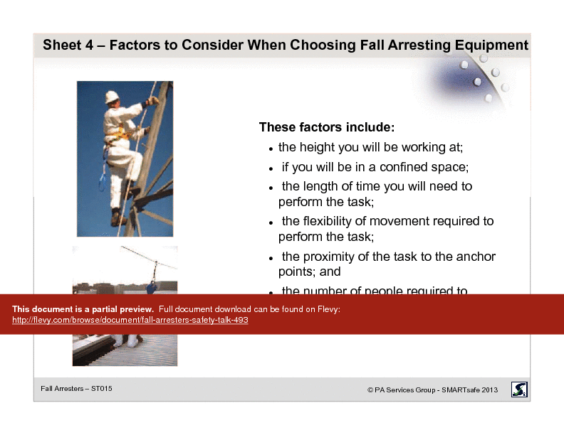 Fall Arresters - Safety Talk (20-page PDF document) Preview Image