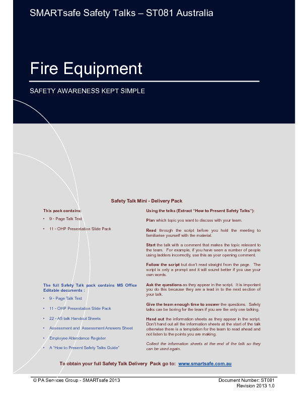 Fire Equipment AU - Safety Talk  (24-page PDF document) Preview Image