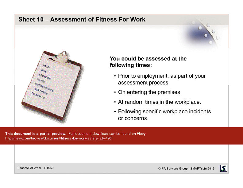 Fitness For Work - Safety Talk (28-page PDF document) Preview Image