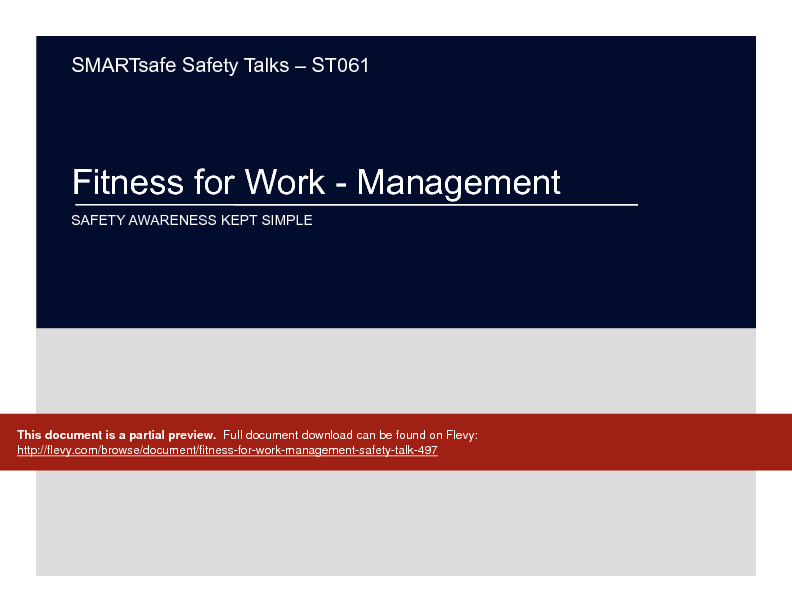 Fitness for Work (Management) - Safety Talk (29-page PDF document) Preview Image