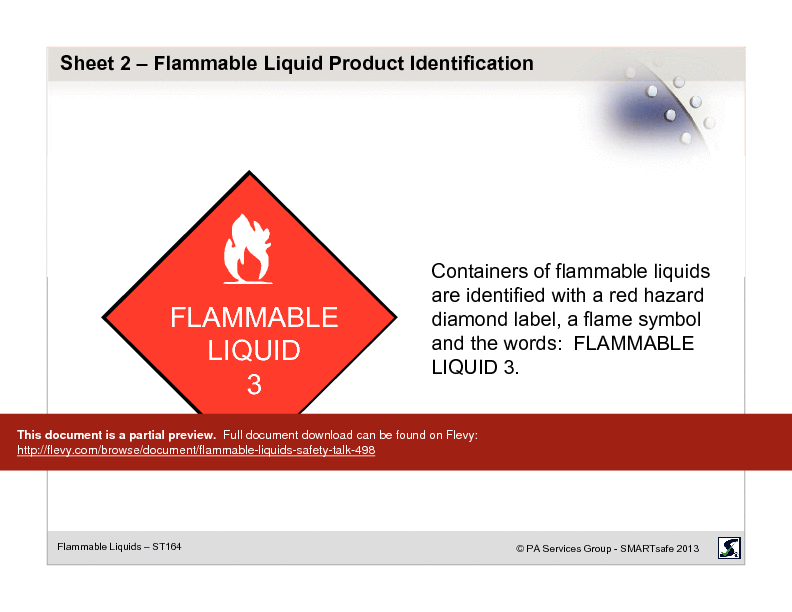 This is a partial preview of Flammable Liquids - Safety Talk (19-page PDF document). Full document is 19 pages. 