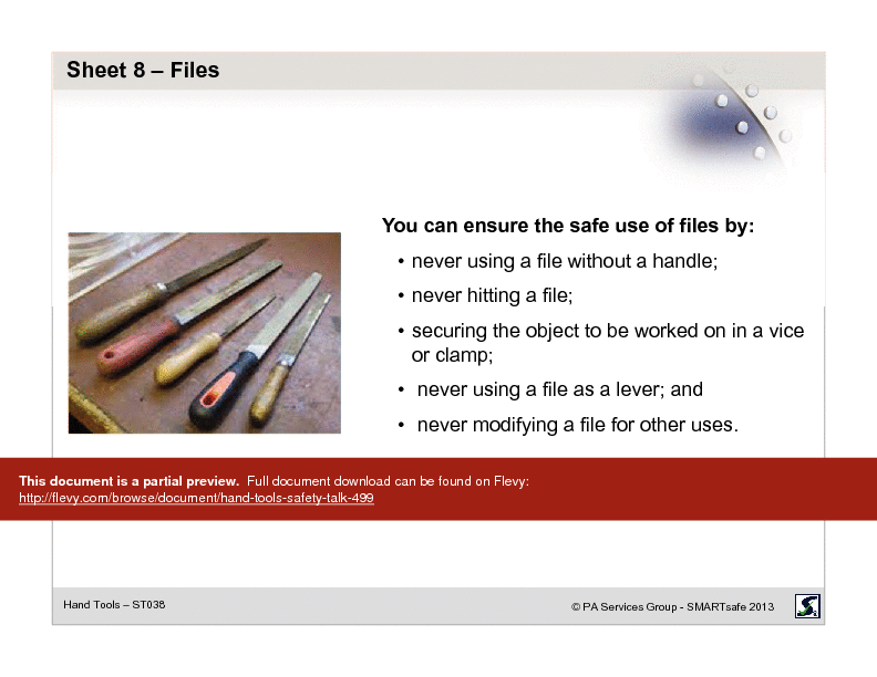 Hand Tools - Safety Talk (19-page PDF document) Preview Image