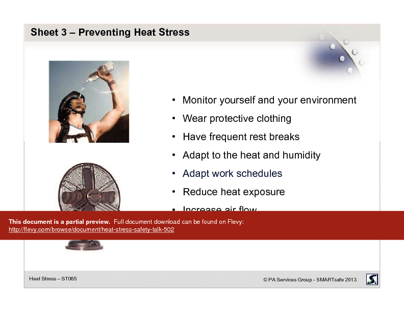 This is a partial preview of Heat Stress - Safety Talk (15-page PDF document). Full document is 15 pages. 