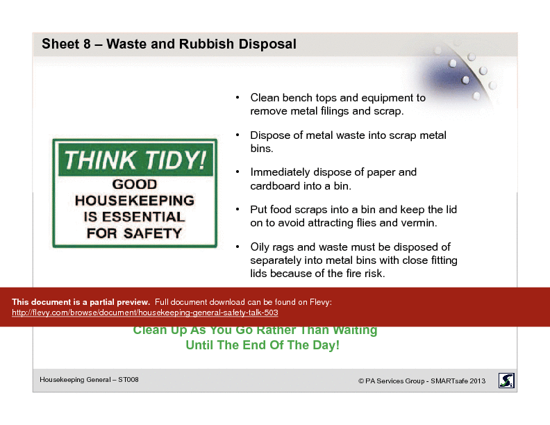 Housekeeping General - Safety Talk (19-page PDF document) Preview Image