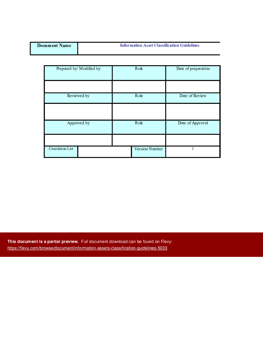 Information Assets Classification Guidelines (Excel template (XLS)) Preview Image