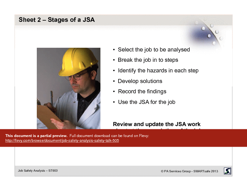 Job Safety Analysis - Safety Talk (21-page PDF document) Preview Image