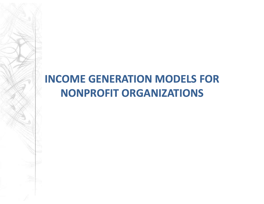 This is a partial preview of Income Generation Models for NGOs (17-page PDF document). Full document is 17 pages. 