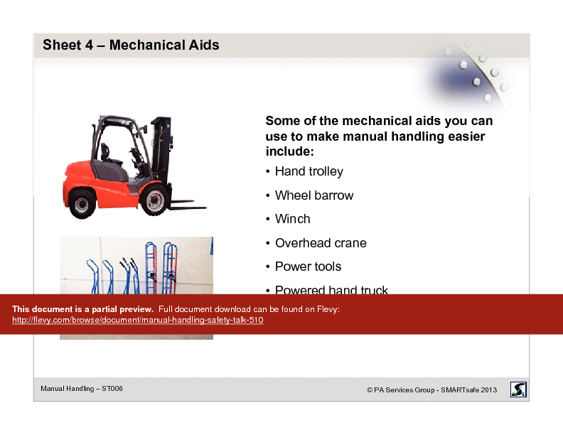 Manual Handling - Safety Talk (21-page PDF document) Preview Image