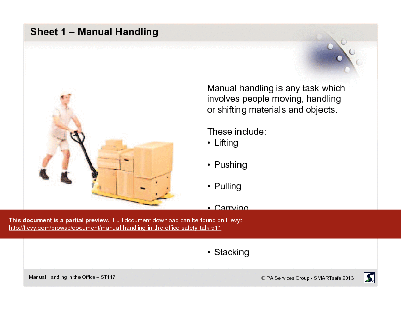 Manual Handling in the Office - Safety Talk (20-page PDF document) Preview Image